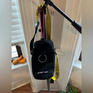 Off-white water bottle canvas holder with logo strap